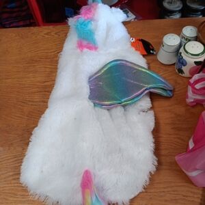 Rainbow Unicorn Hooded White Plush  Pet Dog Costume Small